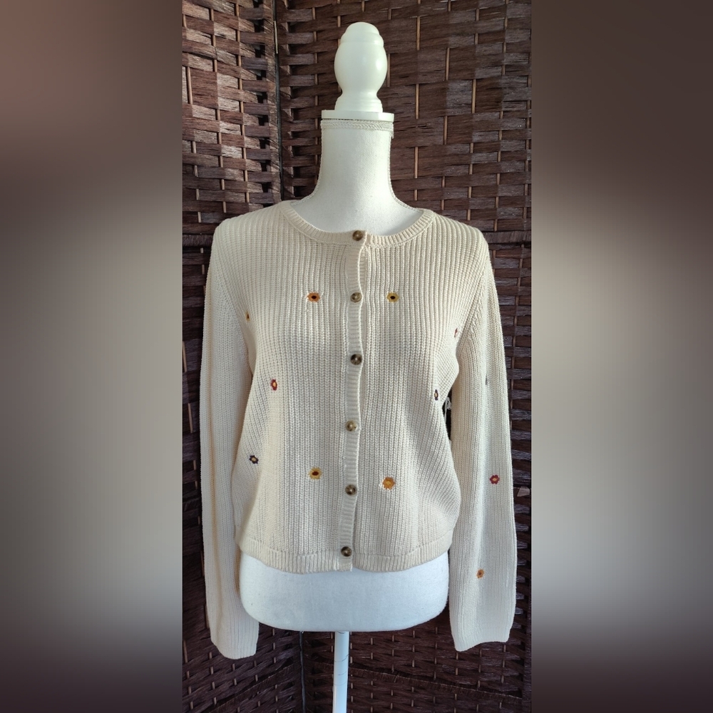Dex Floral Embroidered‎ Cardigan Size S Feminine Cottagecore Cabincore Sweater